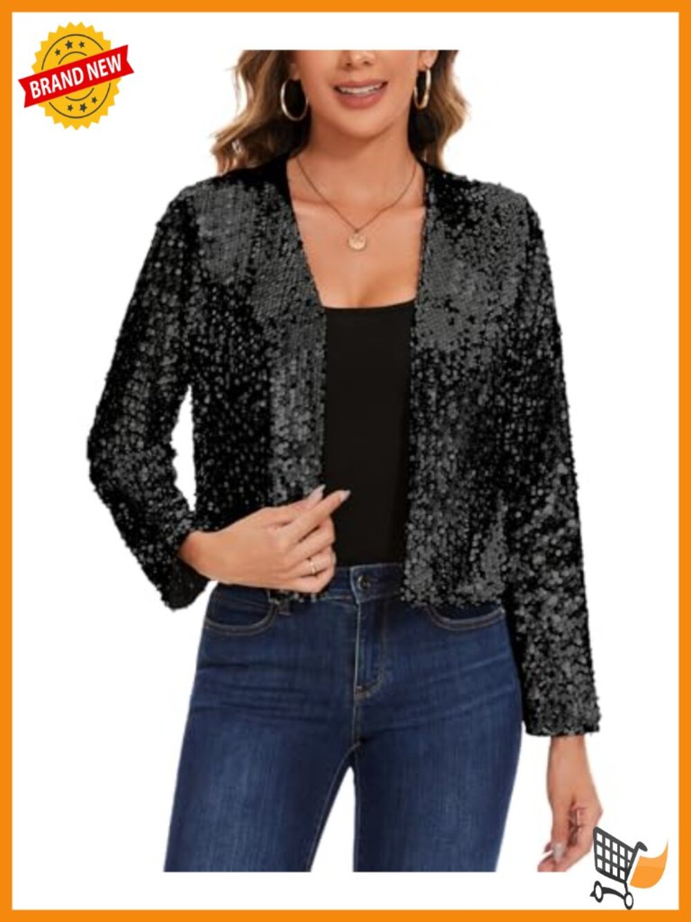 Sequin Shrug Bolero Long Sleeve Open Front Crop Sparkle Cardigan